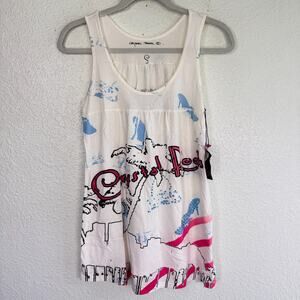 Christian Audigier Crystal Rock Top Womens Small Y2K Babydoll Tunic Shirt Art